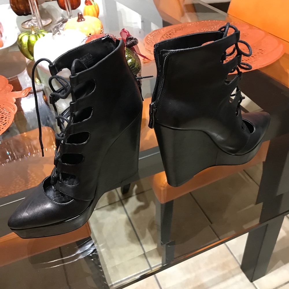 BCBG wedge genuine leather booties